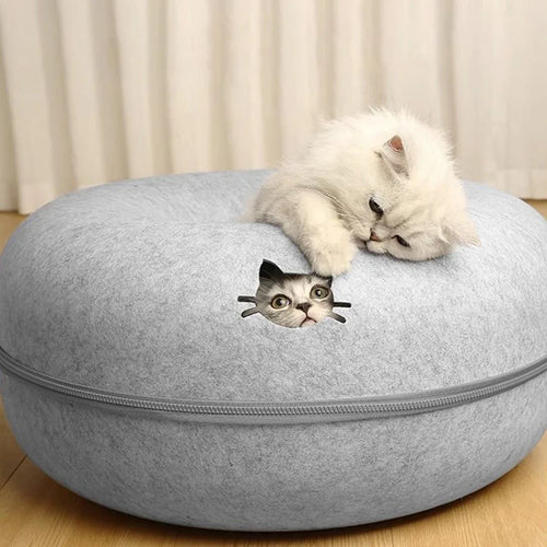 2-in-1 Felt Donut Cave Bed and Tunnel for Cats - view 2