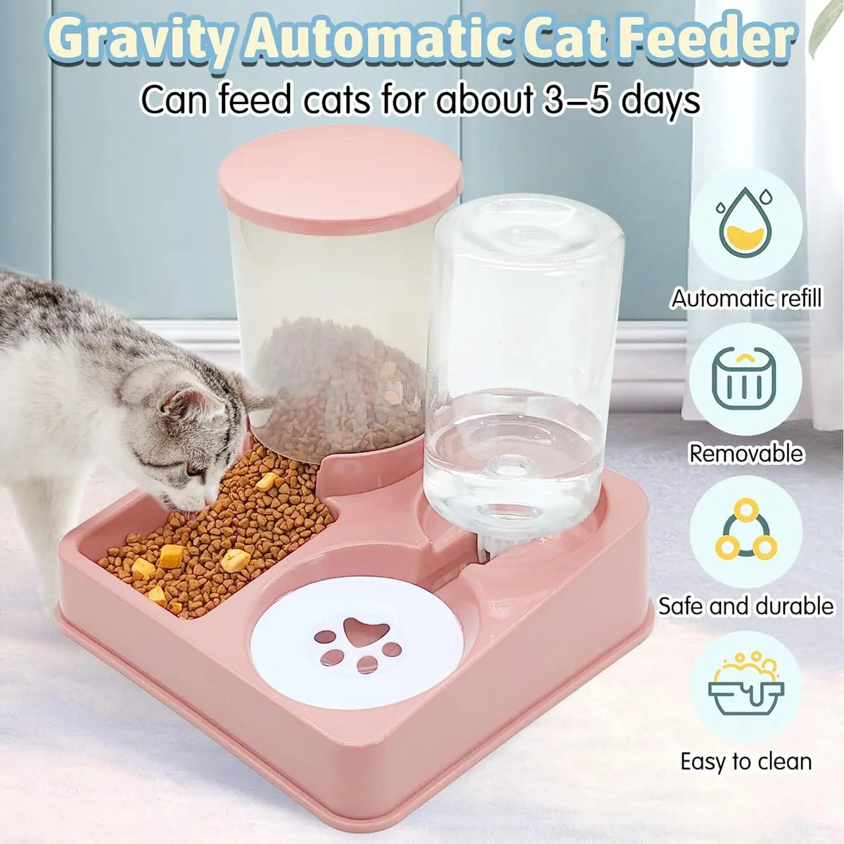 2-in-1 Tilted Gravity Food and Water Feeder for Cats - view 3