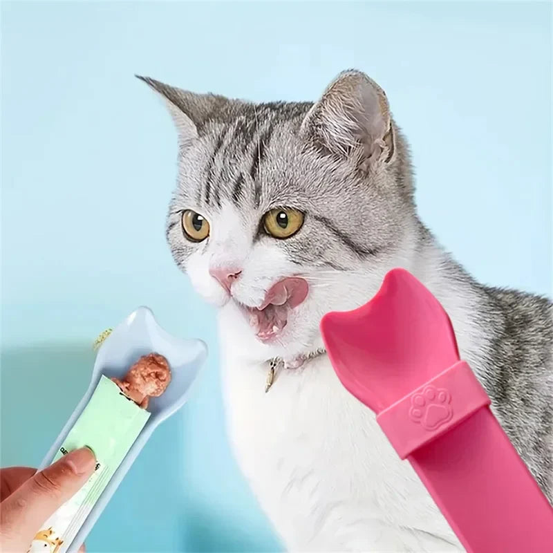 Cat Strip Squeeze Spoon for Lickable Wet Cat Treats Meat Puree No Mess Hands Free Pet Food Scoop Portable Anti Spill Cat Feeder