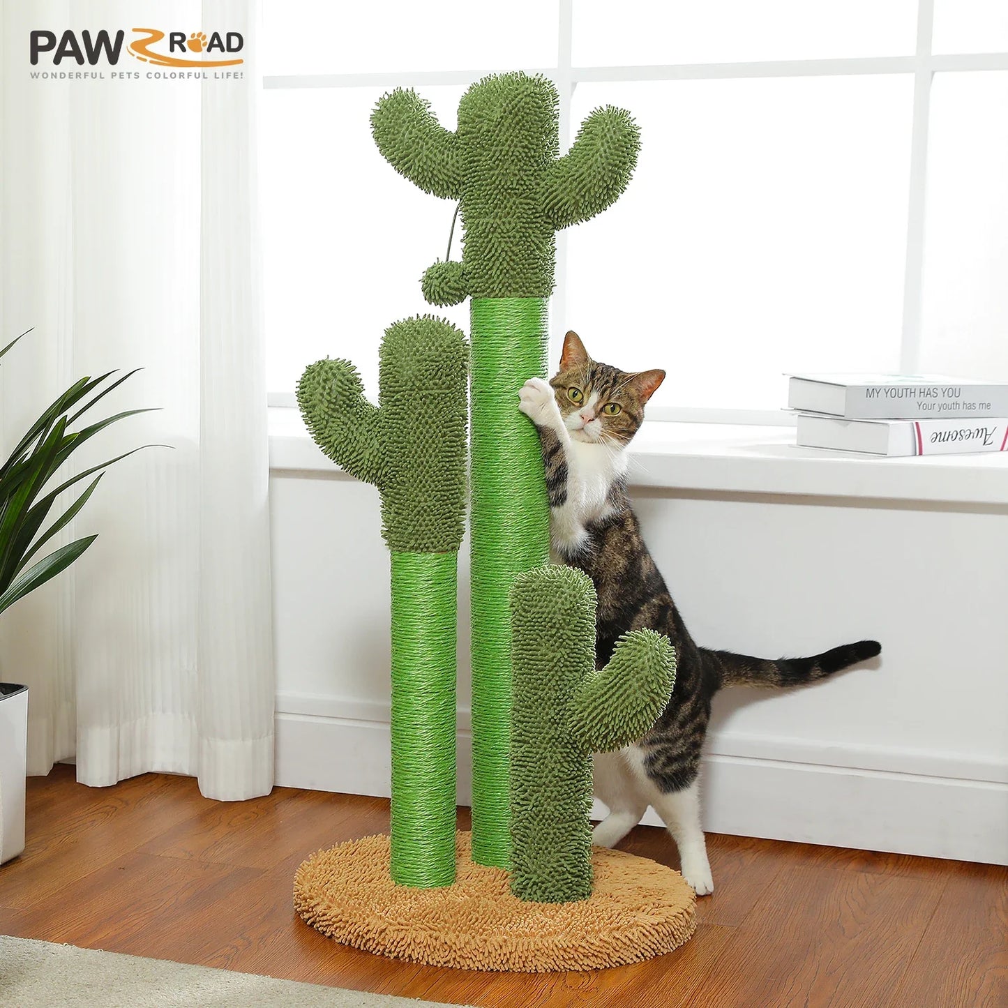 Cactus Cat Tree with Lagre Condo, Hammock, Dangling Ball, Small Cat Tower, Cat Scratching Post for Indoor, Cat Toys