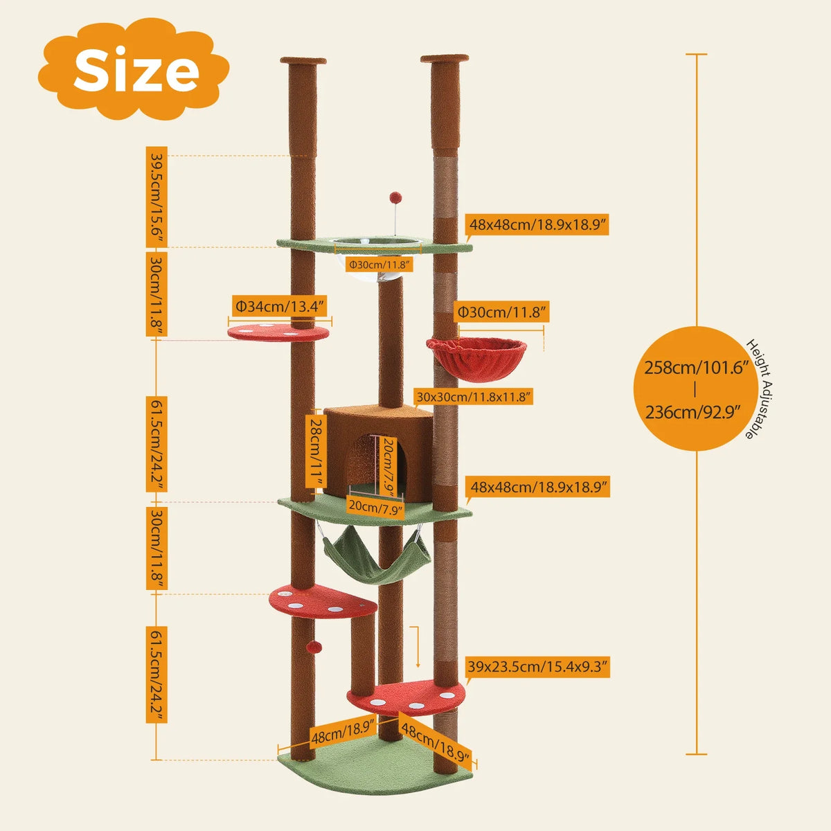 Floor-to-Ceiling Cat Tree with Hammock and Scratching Posts - view 12