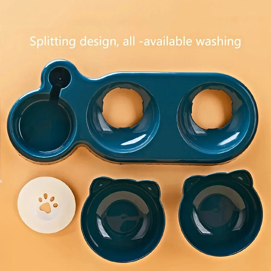 3-in-1 Tilted Cat Food Bowl Set with Gravity Water Feeder - view 6