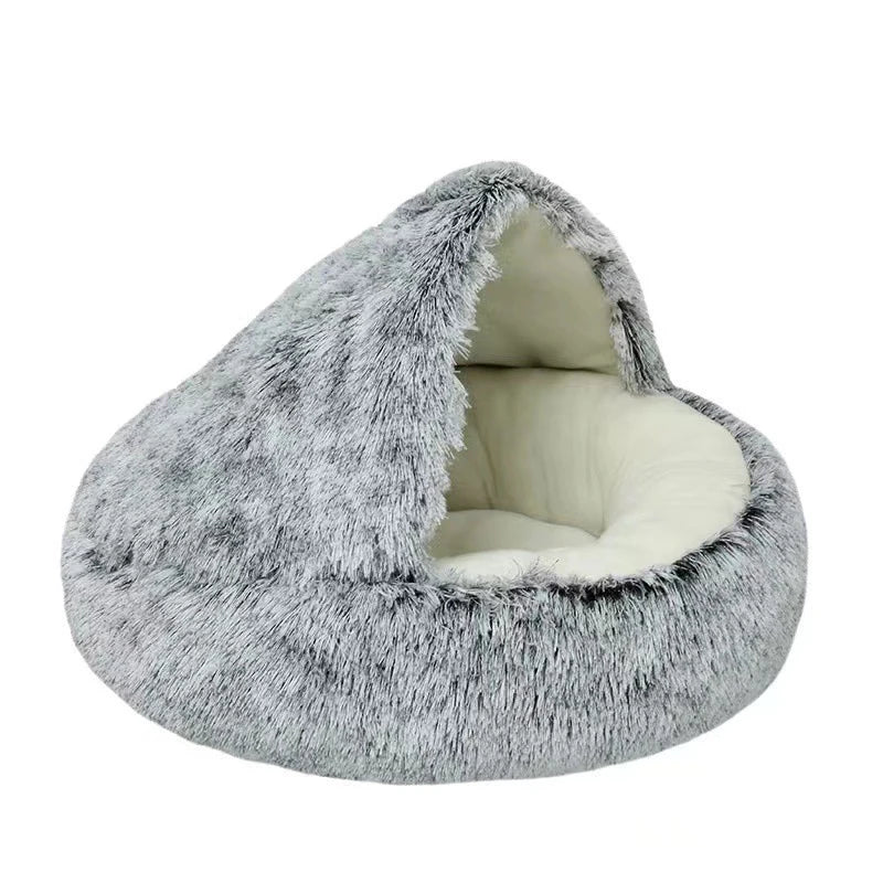 Round Plush Cave Bed with Cover for Cats and Small Dogs - view 9