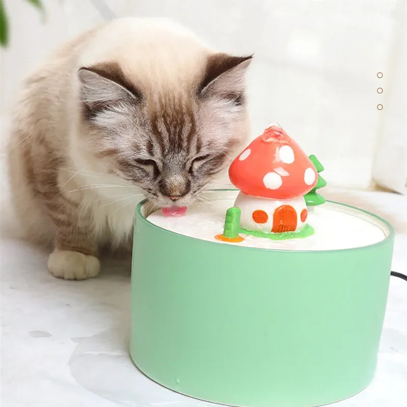 Ceramic Mushroom Cat Water Fountain with Filter, USB