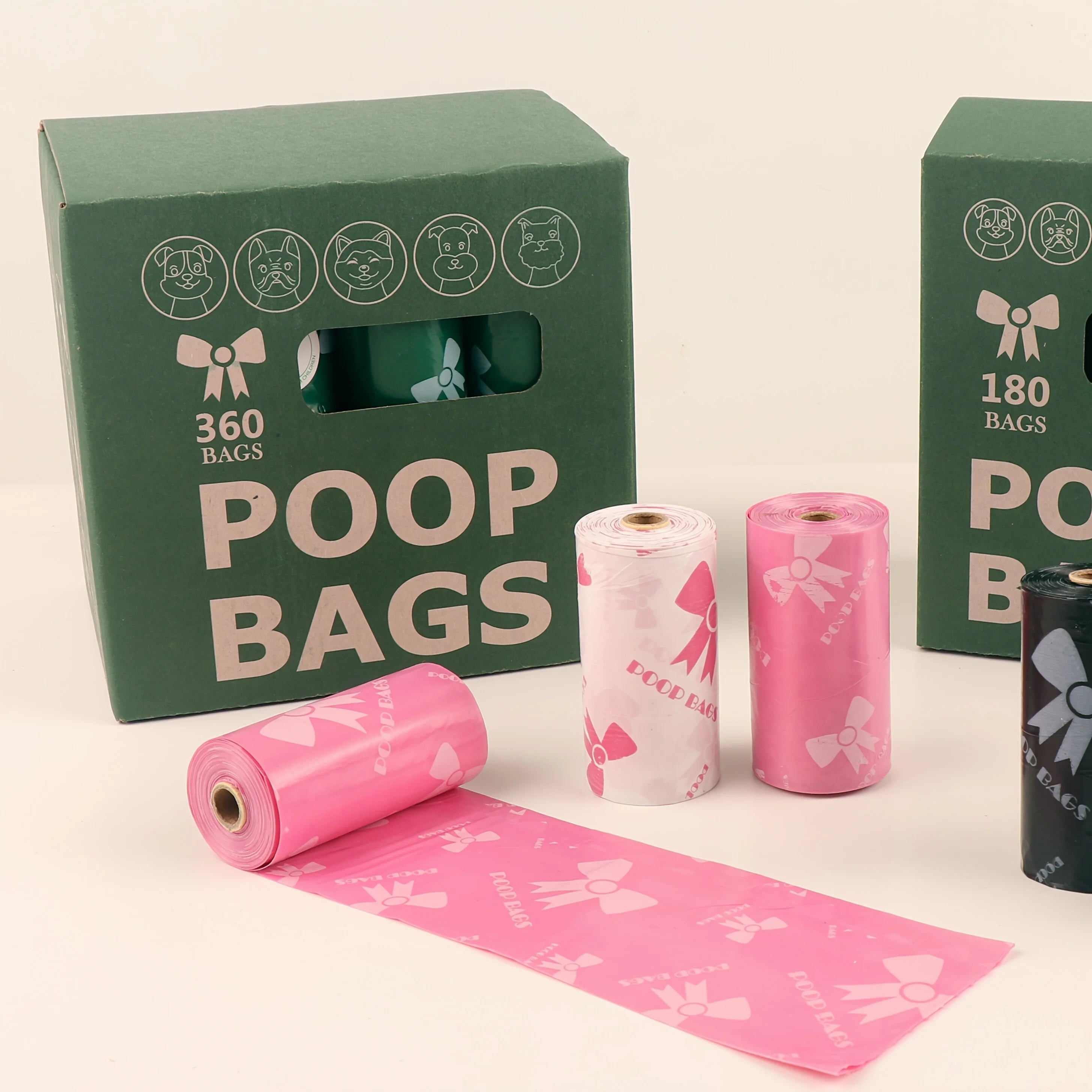 Leakproof Pet Waste Bags with Pink Bows
