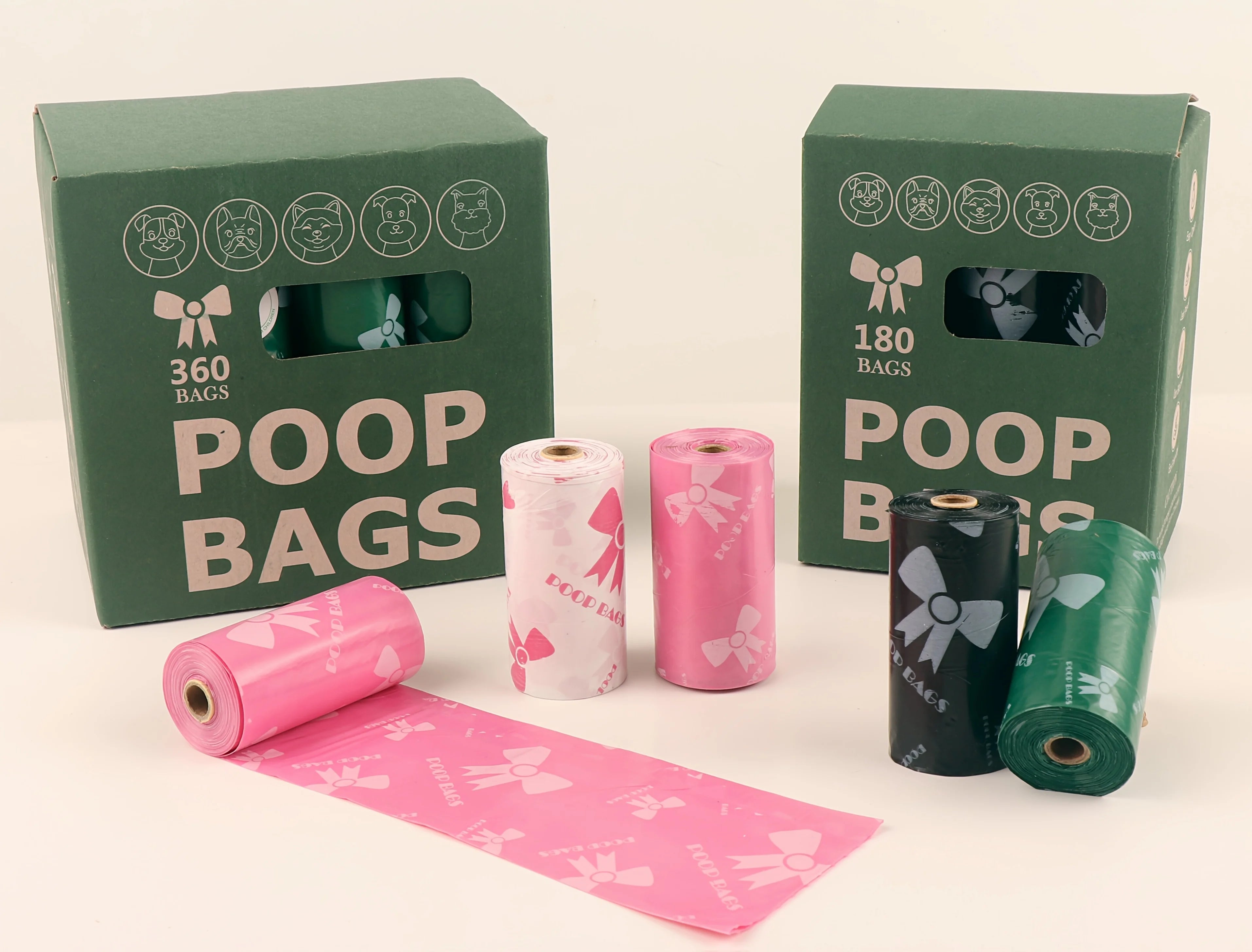 Leakproof Pet Waste Bags with Pink Bows