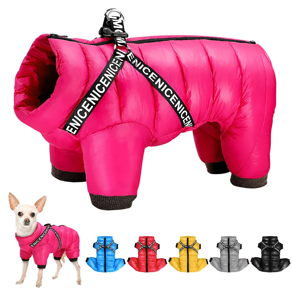 Waterproof Winter Dog Jacket with Built-In Harness