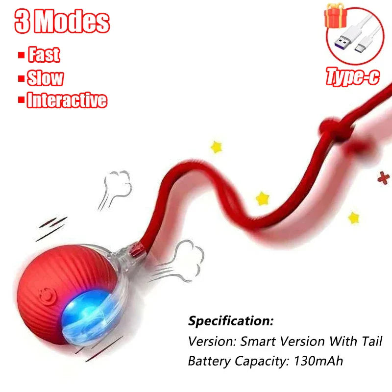 Rechargeable Rolling Ball Cat Toy with Faux Tail - view 13