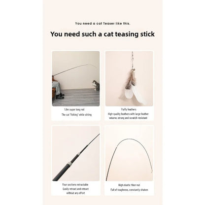 Long Cat Toys 1.8m Scratch Resistant Pet Accessories Telescopic Fishing Rod with Feather for Active Cats Cat accessories